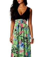 Wrap Low Out V Neck High Waist Floral Print Black Dress Sleeveless Elegant Women Long Maxi Women Dresses New Arrival 2017