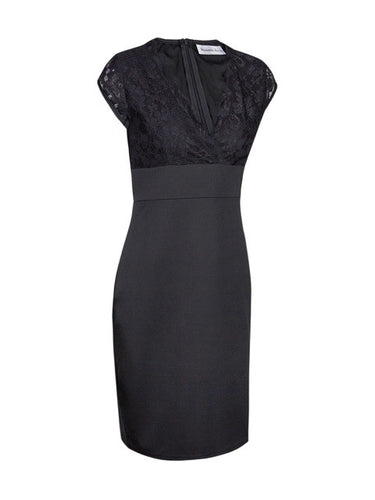 Wrap Neckline Black Floral Lace Pencil Elegant Dress Cap Sleeve V Neck Semi Formal Dress High Waist Bodycon Women Dress 2016