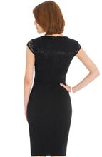 Wrap Neckline Black Floral Lace Pencil Elegant Dress Cap Sleeve V Neck Semi Formal Dress High Waist Bodycon Women Dress 2016