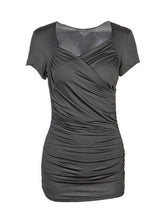 Wrap Short Sleeve Blouse Elegant Ruched Cross Bodycon Ladies Shirts And Blouses Ladies Top Summer V Neck Women Shirts