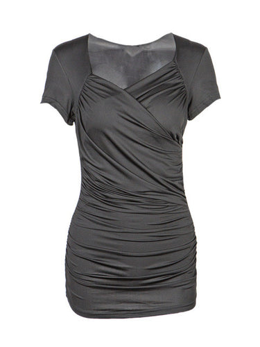 Wrap Short Sleeve Blouse Elegant Ruched Cross Bodycon Ladies Shirts And Blouses Ladies Top Summer V Neck Women Shirts