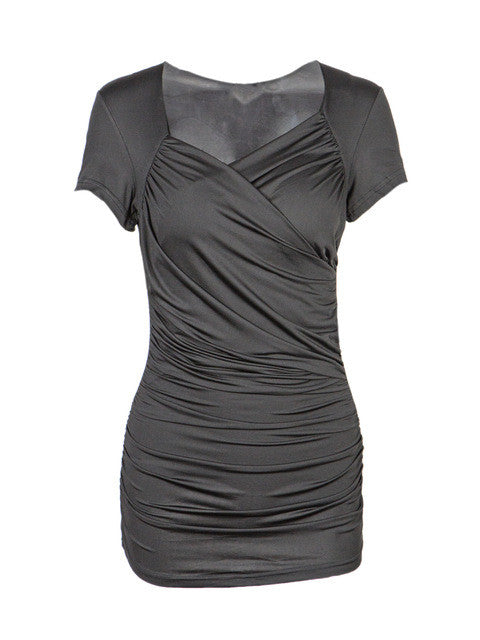 Wrap Short Sleeve Blouse Elegant Ruched Cross Bodycon Ladies Shirts And Blouses Ladies Top Summer V Neck Women Shirts