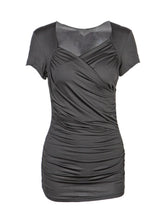 Wrap Short Sleeve Blouse Elegant Ruched Cross Bodycon Ladies Shirts And Blouses Ladies Top Summer V Neck Women Shirts