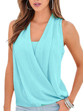 Wrap V Neck Sleeveless Women Summer Blouse Ladies Office Shirt Casual Wear To Work Top Sleeveless Fashion 2016 New Arrival