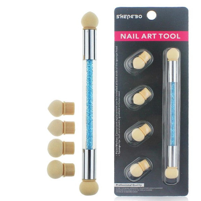 fresh Set Glitter Powder Picking Dotting Gradient Pen Brush + 6 Sponge Nail Art Tools Aluminum + Plastic + sponge Ingredients