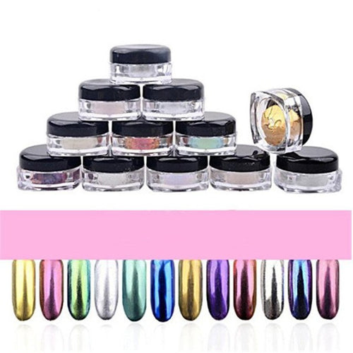 new style 12 Colors Nail Glitter Powder Shinning Nail Mirror Powder Makeup Art DIY Chrome Pigment With Sponge Stick Anne
