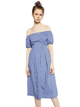 vertical stripe Dress Blue Casual Summer off shoulder Collar dress 2016 Summer Dress New 2016 Women New Style Fashion Dresses