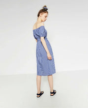 vertical stripe Dress Blue Casual Summer off shoulder Collar dress 2016 Summer Dress New 2016 Women New Style Fashion Dresses