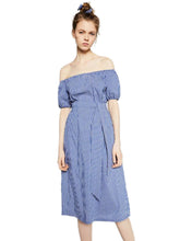 vertical stripe Dress Blue Casual Summer off shoulder Collar dress 2016 Summer Dress New 2016 Women New Style Fashion Dresses