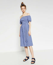 vertical stripe Dress Blue Casual Summer off shoulder Collar dress 2016 Summer Dress New 2016 Women New Style Fashion Dresses